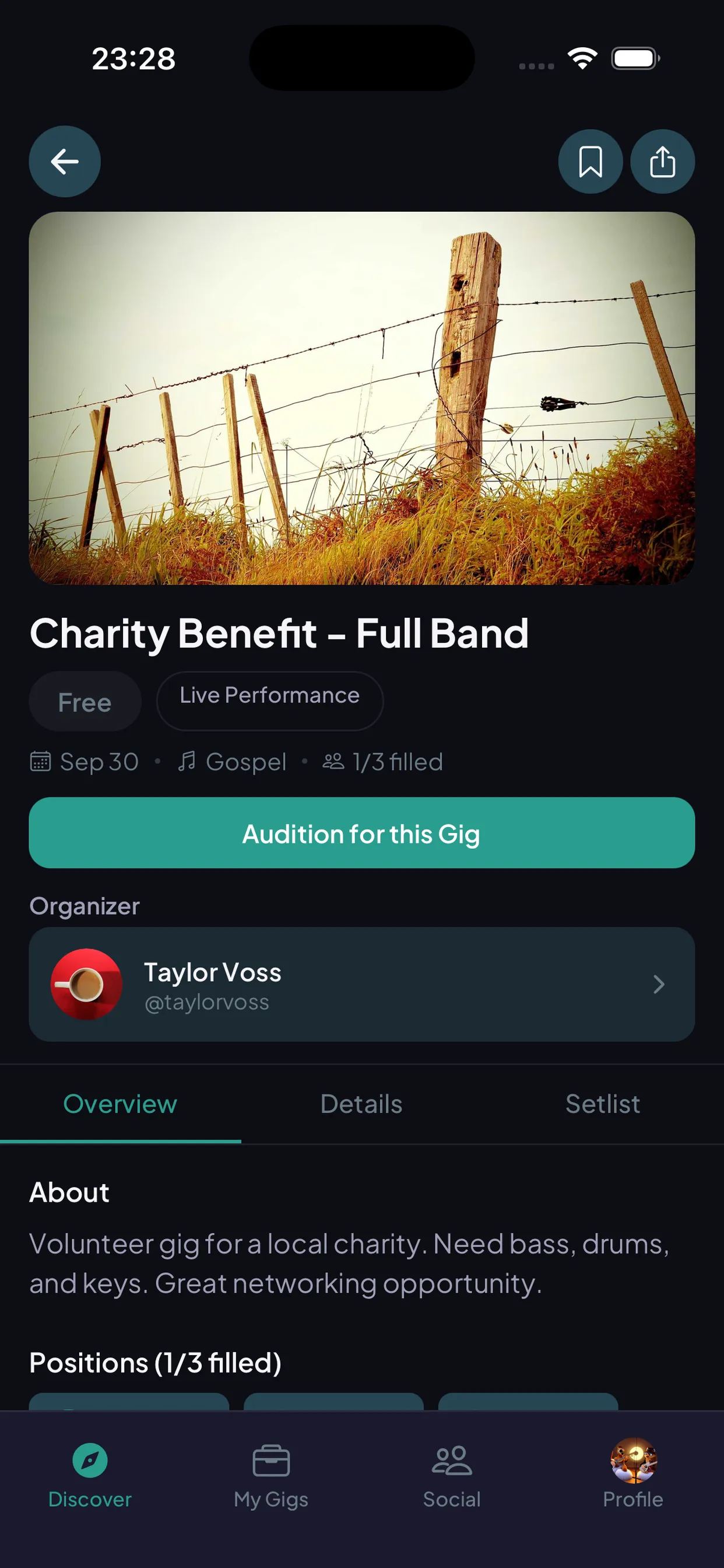 GigBoard app showing local paid gig listings